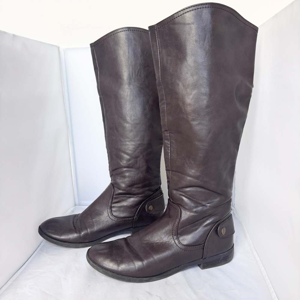 Bongo Trifecta Brown Vegan Leather Riding Boots Size 8 Equestrian Prairie Zipper